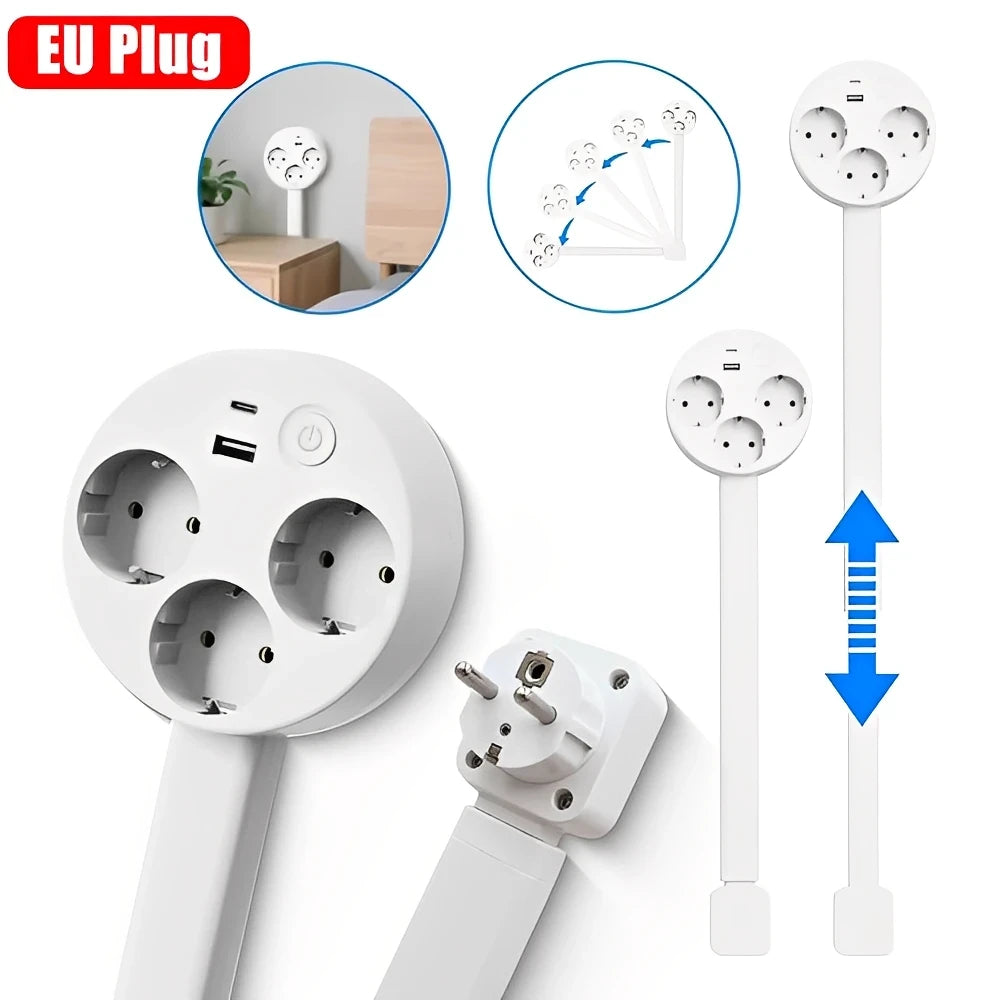 Regleta de Enchufes Extensible y Giratoria para Espacios Estrechos