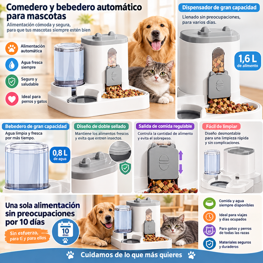 Dispensador de comida y Agua para Gatos y Perros